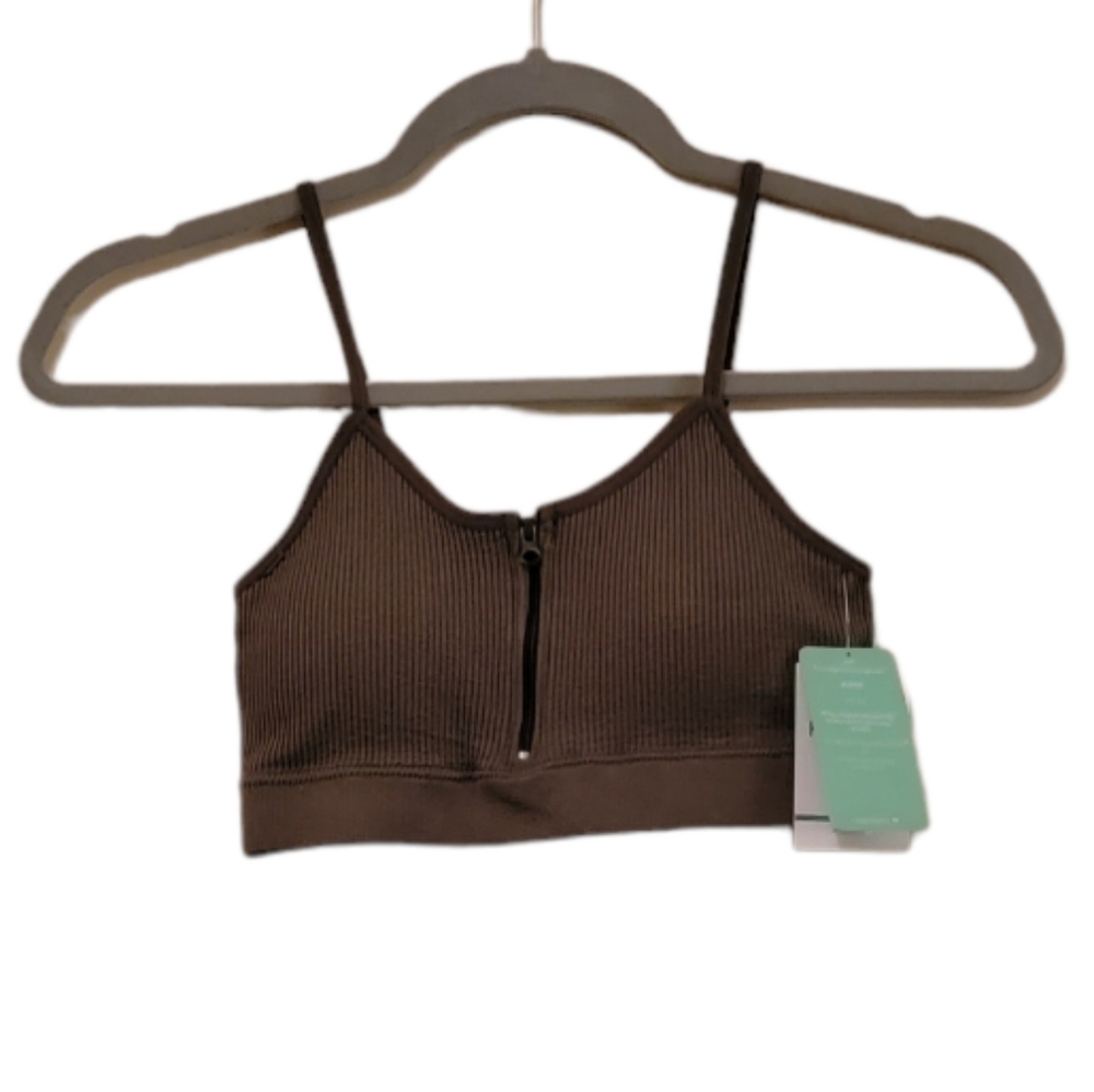 Green Forever 21 Women's Ribbed Half Zip Sports Bra